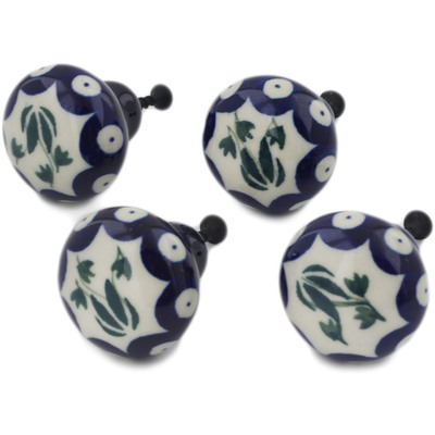 Polish Pottery Set of 4 Drawer Pull Knobs 1-1/2 inch Weeping Tulips