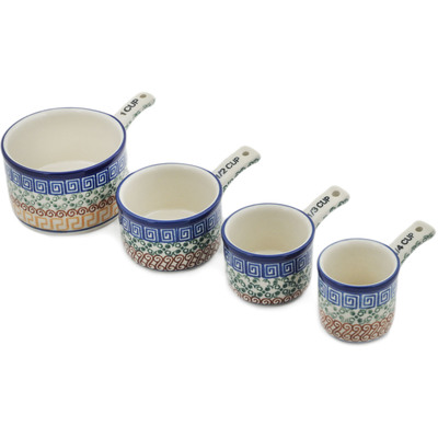 Polish Pottery Set of 4 Measuring Cups  Grecian Sea