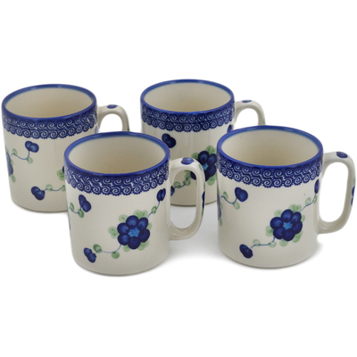 Polish Pottery Set of 4 Mugs Blue Poppies