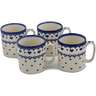 Polish Pottery Set of 4 Mugs Blue Valentine Hearts