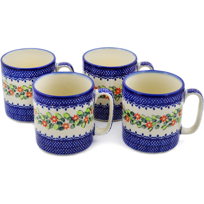 Polish Pottery Set of 4 Mugs Elegant Garland