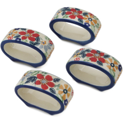 Polish Pottery Set of 4 Napkin Rings Summer Bouquet UNIKAT
