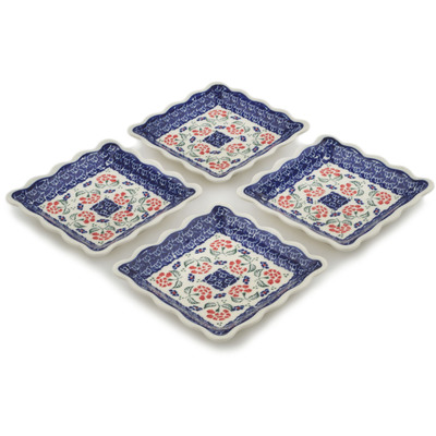 Polish Pottery Set of 4 Platters Poppies In The Wind