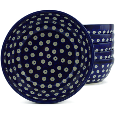 Polish Pottery Set of 6 Bowls 7&quot; Blue Eyes