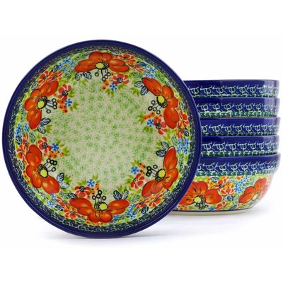 Polish Pottery Set of 6 Bowls 7&quot; Garden Meadow UNIKAT