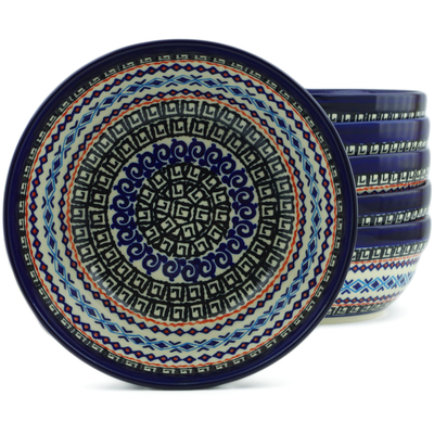 Polish Pottery Set of 6 Bowls 7&quot; Greek Sea UNIKAT