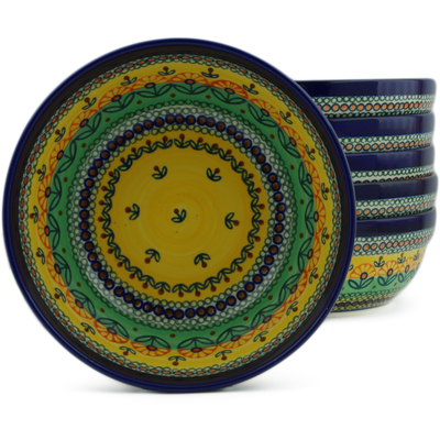 Polish Pottery Set of 6 Bowls 7&quot; Prairie Sunrise UNIKAT