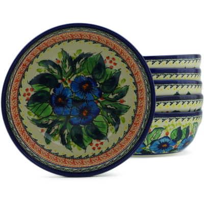 Polish Pottery Set of 6 Bowls 7&quot; Summer Splendor UNIKAT