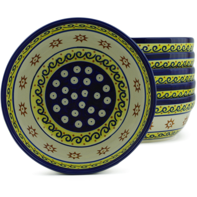 Polish Pottery Set of 6 Bowls 7&quot; Sun And Sea