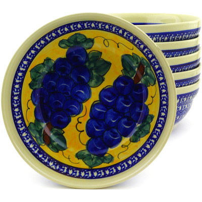 Polish Pottery Set of 6 Bowls 7&quot; Tuscan Grapes