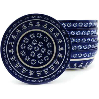 Polish Pottery Set of 6 Bowls 7&quot; Winter Night