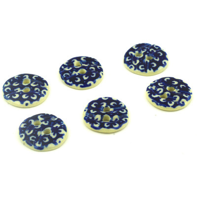 Polish Pottery Set of 6 Buttons 1&quot; Radiant Roses