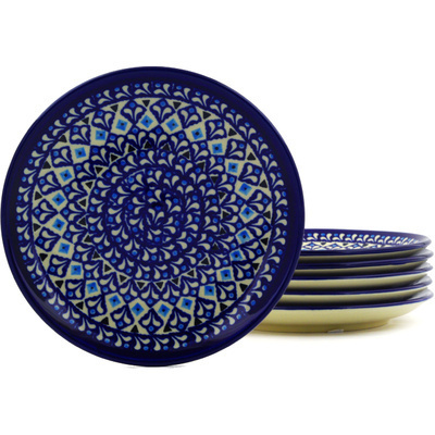 Polish Pottery Set of 6 Plates 7&quot; Blue Diamond Dream