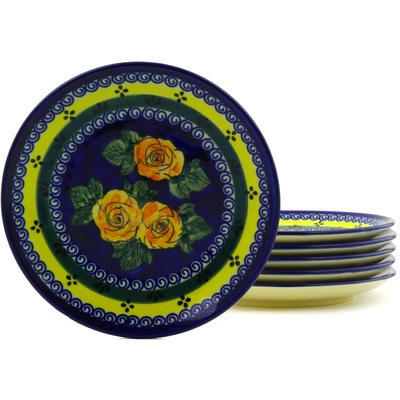 Polish Pottery Set of 6 Plates 7&quot; Cabbage Roses