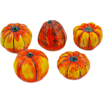 Polish Pottery Set of Figurine Pumpkins 2&quot; Natural