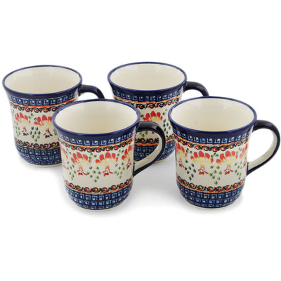 Polish Pottery Set of Four 10oz Mugs  Blooming Red