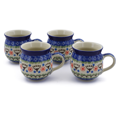 Polish Pottery Set of Four 12 oz Bubble Mugs State Of Texas