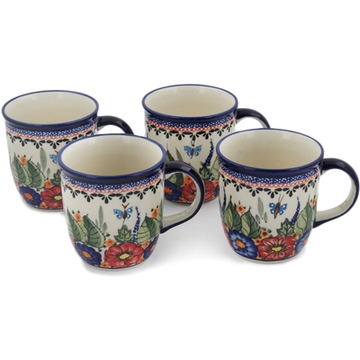 Polish Pottery Set of Four 12oz Mugs Spring Splendor UNIKAT