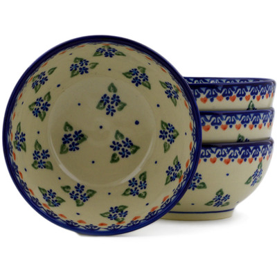 Polish Pottery Set of Four 5-inch Bowls Daisy Dollops