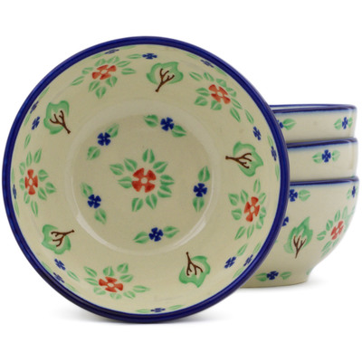 Polish Pottery Set of Four 5-inch Bowls Falling Leaves