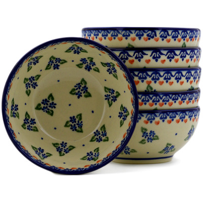 Polish Pottery Set of Six 5-inch Bowls Daisy Dollops