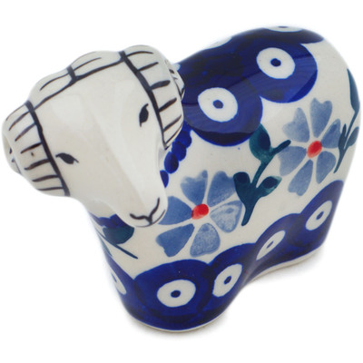 Polish Pottery Sheep Figurine 4&quot; Peacock Forget-me-not