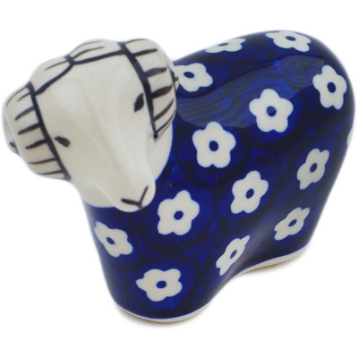 Polish Pottery Sheep Figurine 4&quot; Simple Daisy