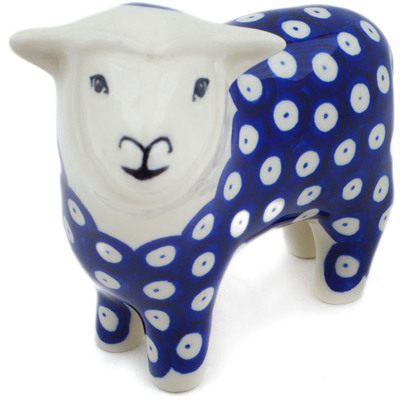 Polish Pottery Sheep Figurine 6&quot; Blue Eyes