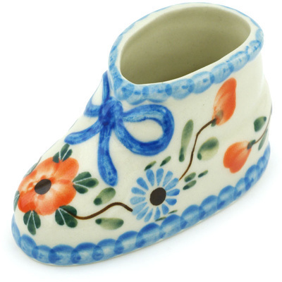 Polish Pottery Shoe Figurine 4&quot; Cherry Blossoms