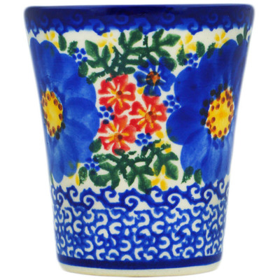 Polish Pottery shot glass 4 oz Blue Marguerite