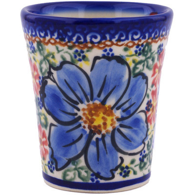 Polish Pottery shot glass 4 oz Festive Forget-me-not UNIKAT