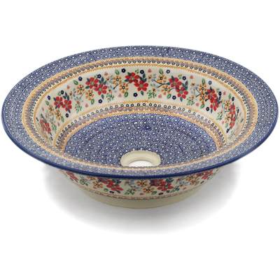 Polish Pottery Sink Bowl 16&quot; Summer Bouquet UNIKAT