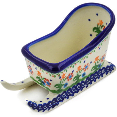 Polish Pottery Sled Figurine 6&quot; Spring Flowers