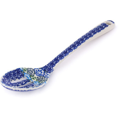 Polish Pottery Slotted Serving Spoon 13&quot; Aztec Eyes