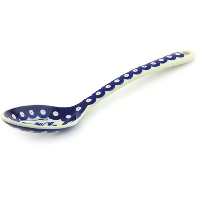 Polish Pottery Slotted Serving Spoon 13&quot; Bleeding Heart Peacock