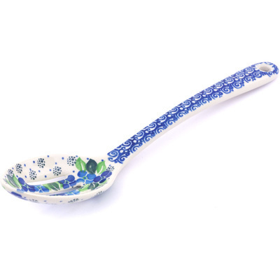 Polish Pottery Slotted Serving Spoon 13&quot; Blue Phlox