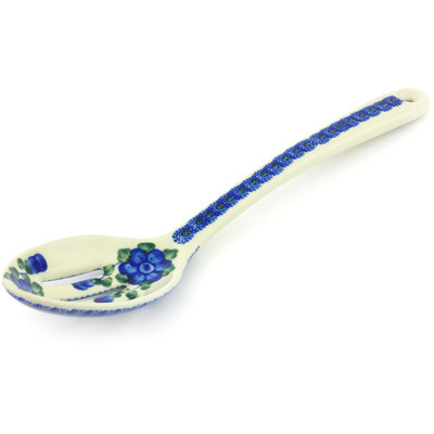 Polish Pottery Slotted Serving Spoon 13&quot; Blue Poppies