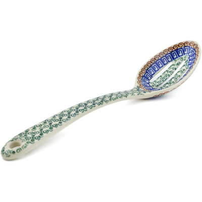 Polish Pottery Slotted Serving Spoon 13&quot; Grecian Sea