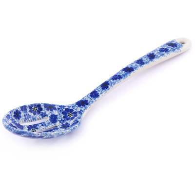 Polish Pottery Slotted Serving Spoon 13&quot; Misty Dragonfly