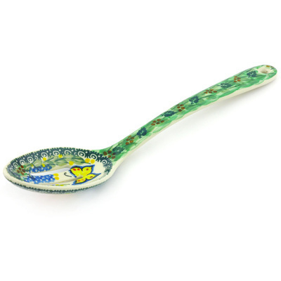 Polish Pottery Slotted Serving Spoon 13&quot; Spring Garden UNIKAT