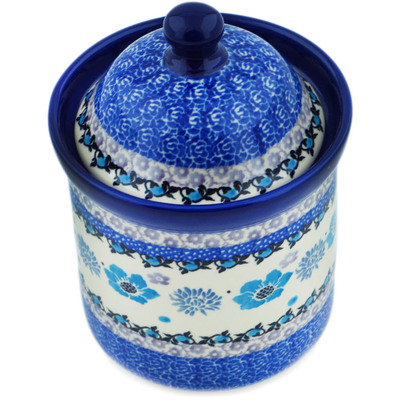 Polish Pottery Small Canister 6&quot; Blooming Blues