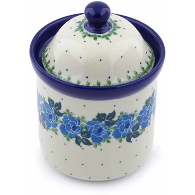 Polish Pottery Small Canister 6&quot; Blue Rose