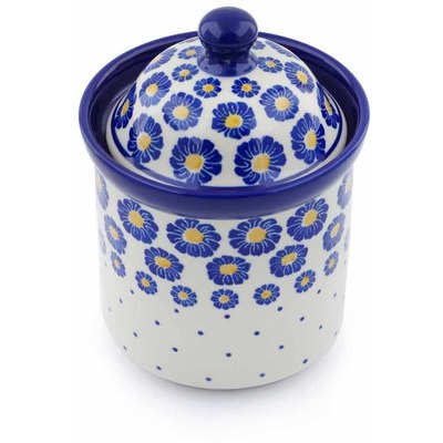 Polish Pottery Small Canister 6&quot; Blue Zinnia