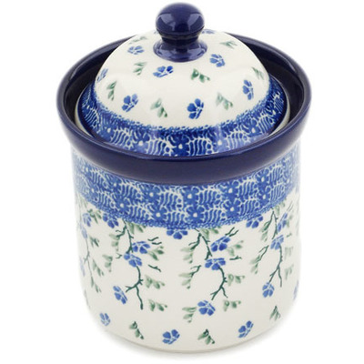 Polish Pottery Small Canister 6&quot; Cascading Blue Blossoms