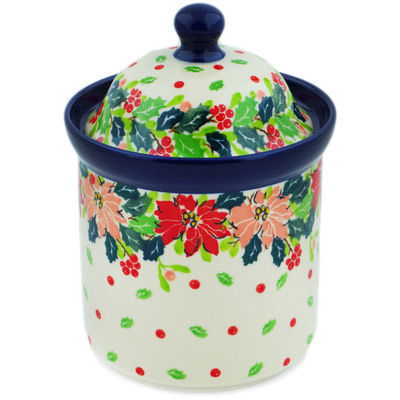 Polish Pottery Small Canister 6&quot; Christmas Flower UNIKAT