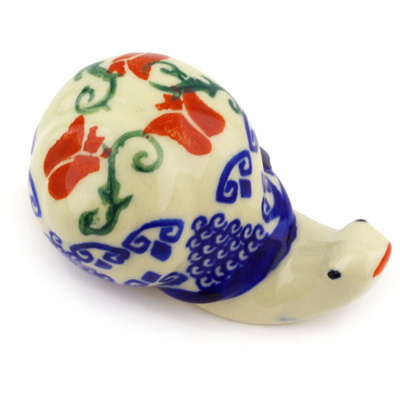Polish Pottery Snail Figurine 4&quot; Butterfly Tulips