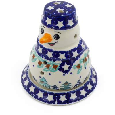 Polish Pottery Snowman Candle Holder 5&quot; Night Of Winter