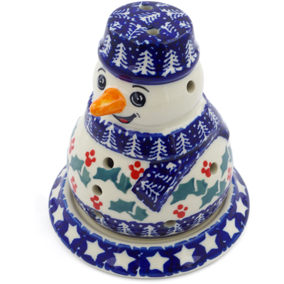 Polish Pottery Snowman Candle Holder 5&quot; Wild Spring