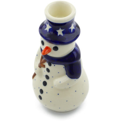 Polish Pottery Snowman Candle Holder 6&quot; America The Beautiful