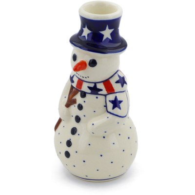 Polish Pottery Snowman Candle Holder 6&quot; Americana